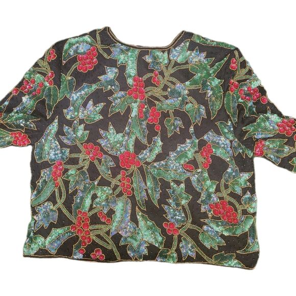 NiteLine By Della Roufogali Floral Silk Sequin  Jacket Size L Christmas New Year - Picture 6 of 10